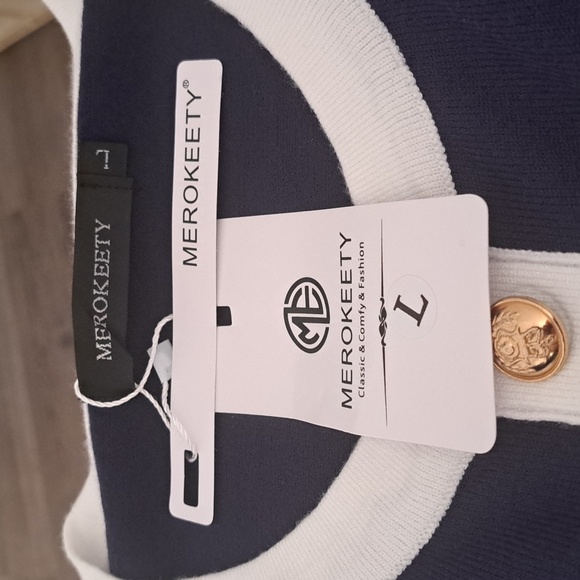 MEROKEETY Knit Sweater Dress Button Short Sleeve Crew Neck Mini Dress Large NWT - Picture 6 of 7